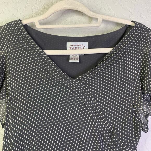 ADRIANNA PAPELL Dress Silk V-Neck Bias Cut Flutter Sleeve Polka Dot Occasion - Picture 3 of 11